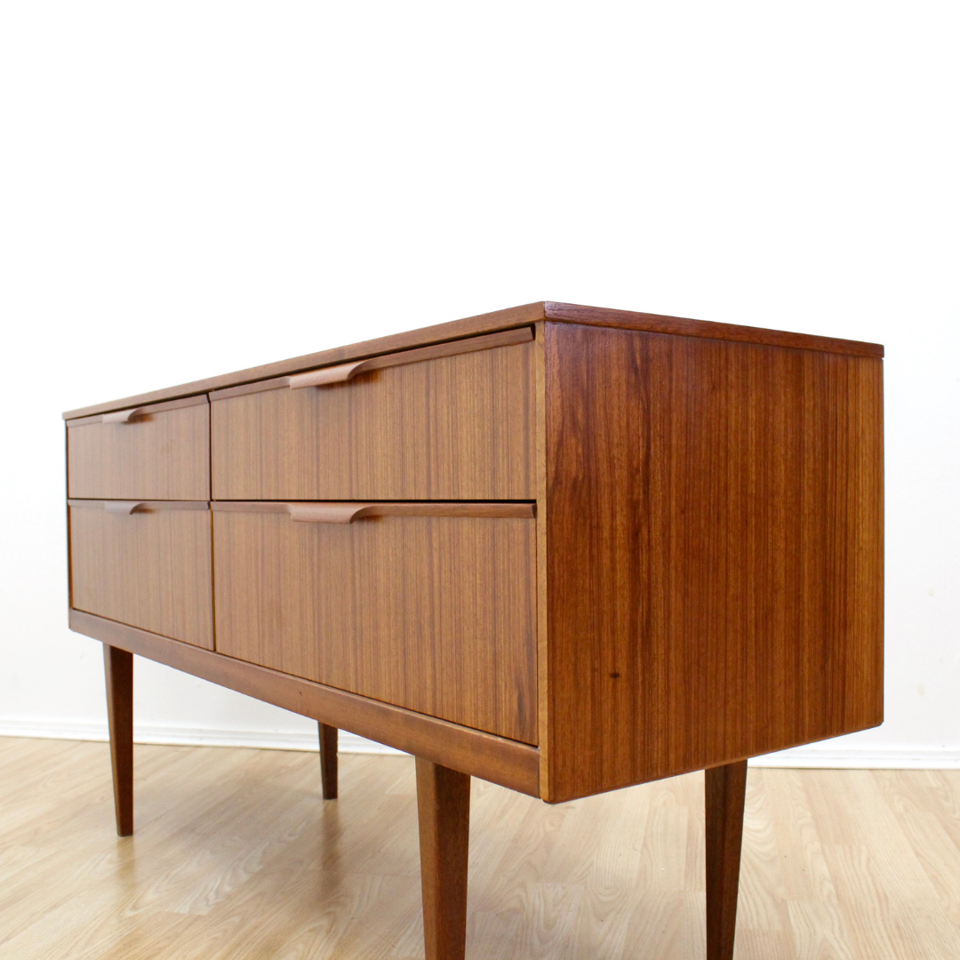 MID CENTURY FOUR DRAWER TEAK DRESSER BY AUSTINSUITE