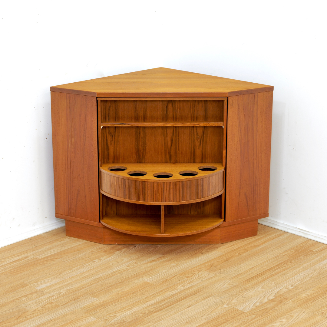 Danish Modern Revolving Corner Bar in Teak by Vildbjerg Mobelfabik ...