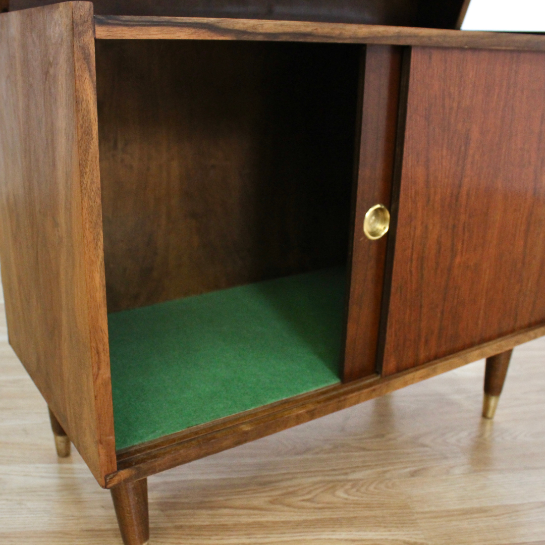 1950S ATOMIC DROP DOWN LIQUOR CABINET DRY BAR