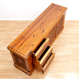 1970S HAND CARVED AFRICAN BRUTALIST CREDENZA BY AQUARIUS ENTERPRISES