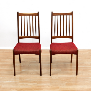 SET OF SIX DANISH MODERN DINING CHAIRS IN TEAK & RED