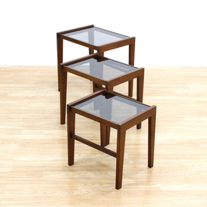 DANISH MODERN SMOKED GLASS NESTING SIDE TABLES