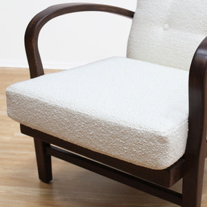 VINTAGE OAK 1940S BENTWOOD ARM CHAIR IN BOUCLE