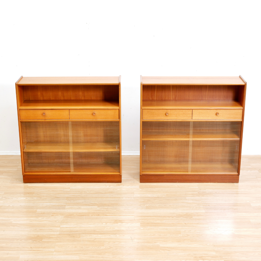 Pair of Vintage Teak China Display Cabinets by Nathan Furniture