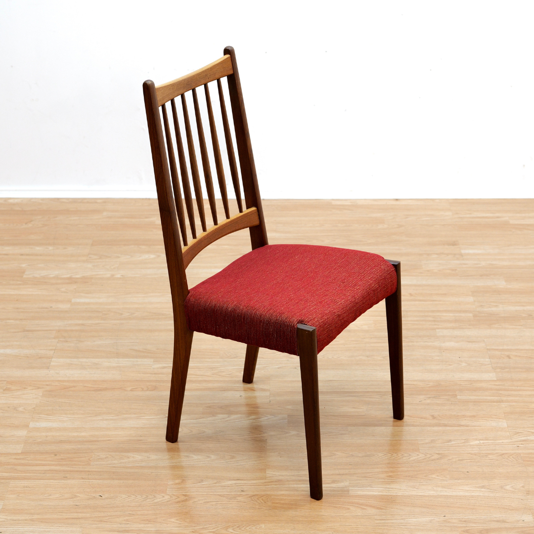 SET OF SIX DANISH MODERN DINING CHAIRS IN TEAK & RED