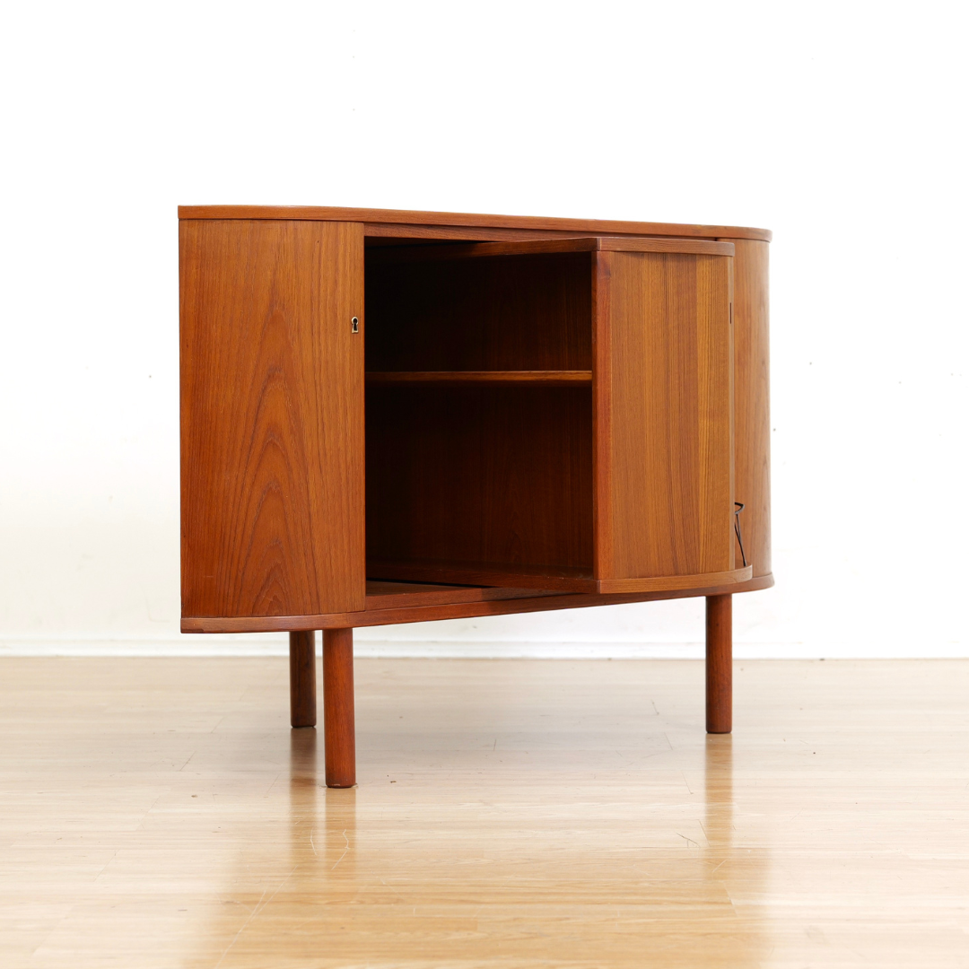 MID CENTURY TEAK REVOLVING CORNER BAR BY SIESTA