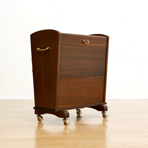 MID CENTURY ENCLOSED PORTABLE BAR CART ON WHEELS