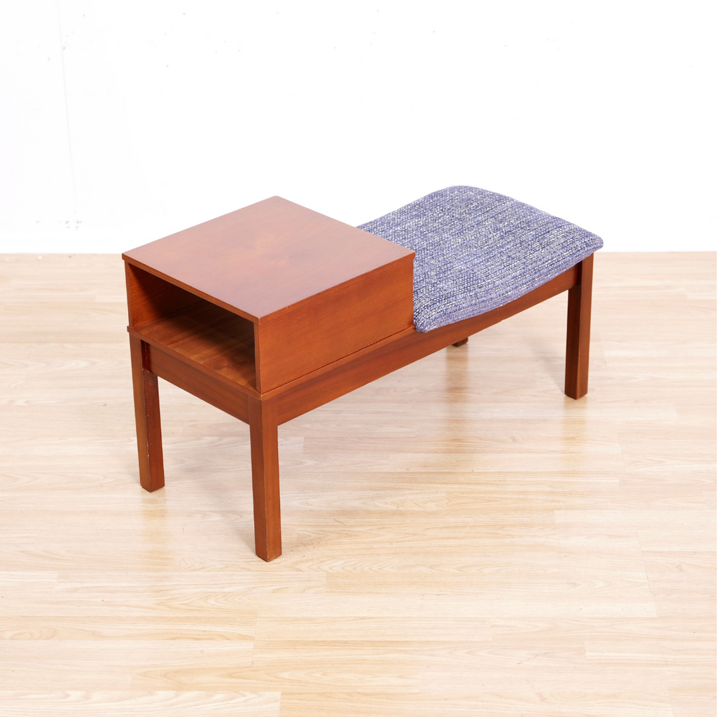 MID CENTURY ENTRYWAY BENCH IN PURPLE CHENILLE