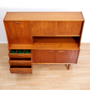 MID CENTURY TEAK TALL BUFFET CREDENZA BY JENTIQUE FURNITURE