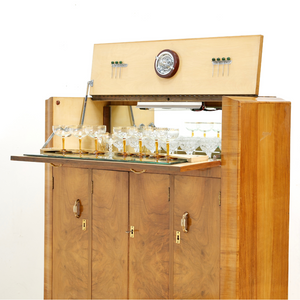 1930S ENGLISH ART DECO WALNUT BURL DRY BAR LIQUOR CABINET