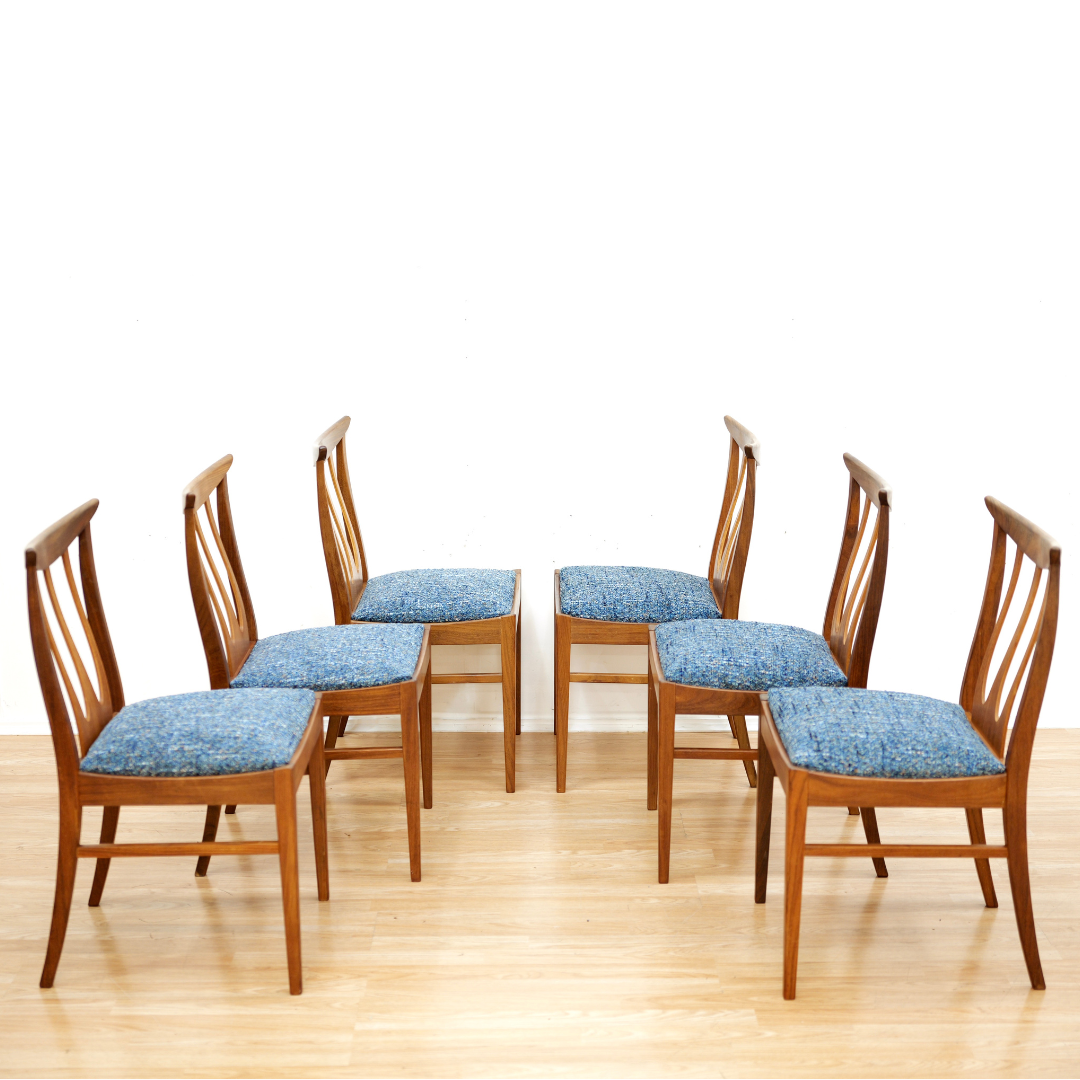 SET OF SIX MID CENTURY DINING CHAIRS BY G PLAN IN BLUE