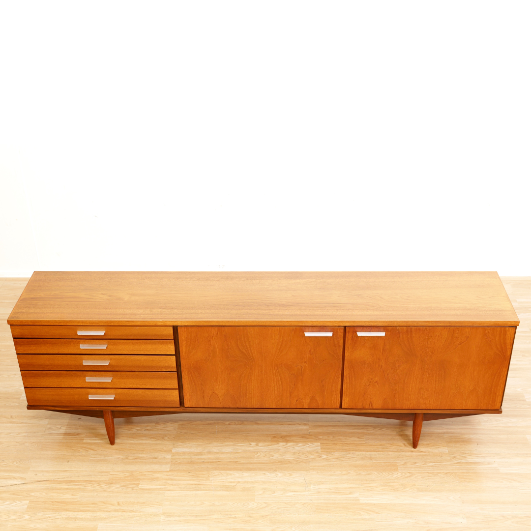 LONG MID CENTURY TEAK CREDENZA BY WHITE & NEWTON