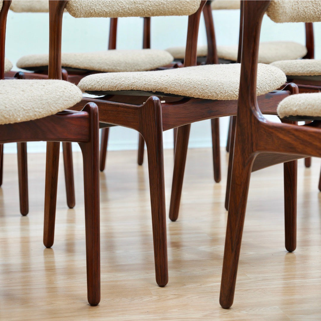 SET OF EIGHT DANISH MODERN MODEL 49 ROSEWOOD DINING CHAIRS BY ERIK BUCH