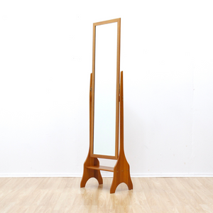 MID CENTURY FLOOR STANDING TEAK CHEVAL MIRROR