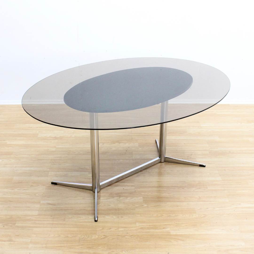 VINTAGE POST MODERN CHROME TABLE & CHAIRS BY TIM BATES FOR PIEFF FURNITURE