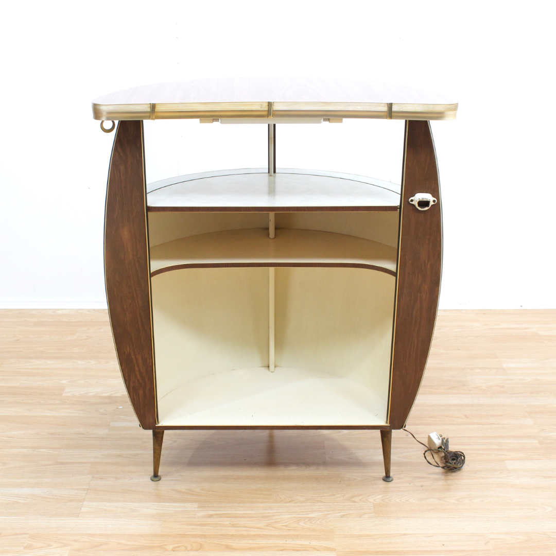 VINTAGE 1960S BARREL SHAPED DRY BAR LIQOUR CABINET