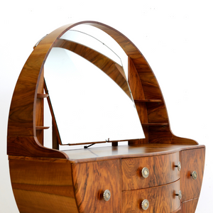 1960S ART DECO REVIVAL WALNUT VANITY DRESSER AND MIRROR