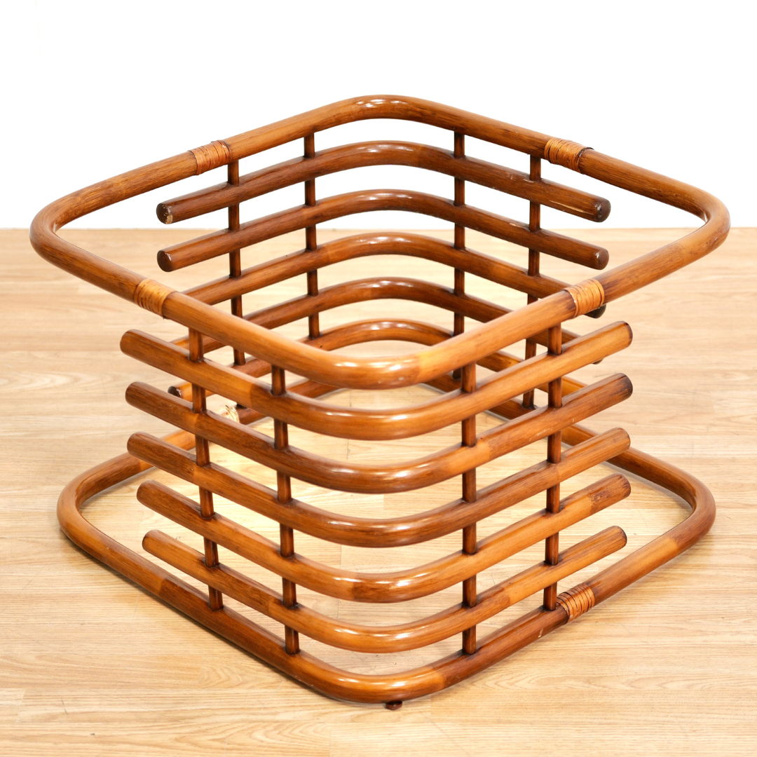 VINTAGE 1970S BENT BAMBOO RATTAN & GLASS COFFEE TABLE