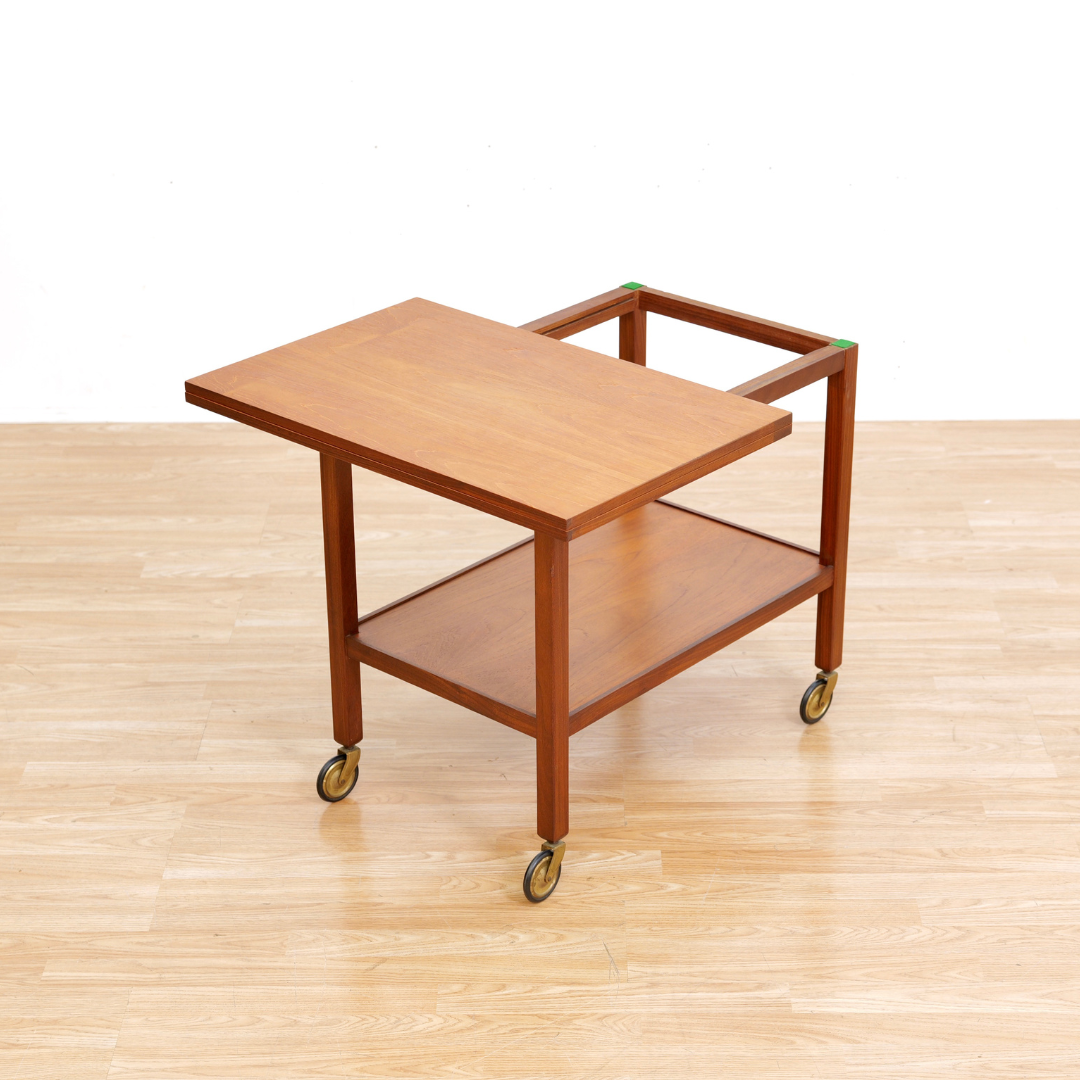 MID CENTURY TEAK FOLDING BAR CART