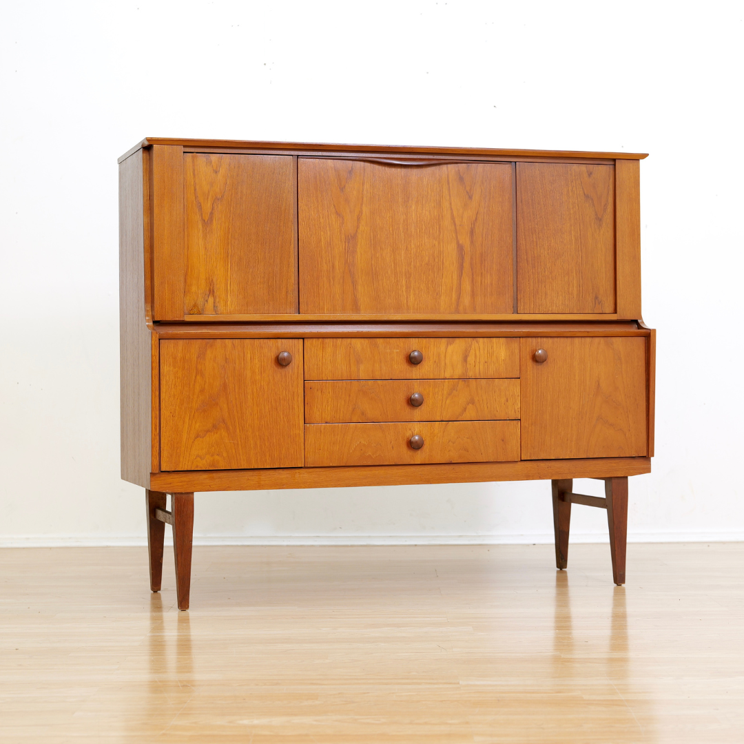 MID CENTURY TEAK BUFFET LIQUOR CABINET CREDENZA BY BEAUTILITY FURNITURE