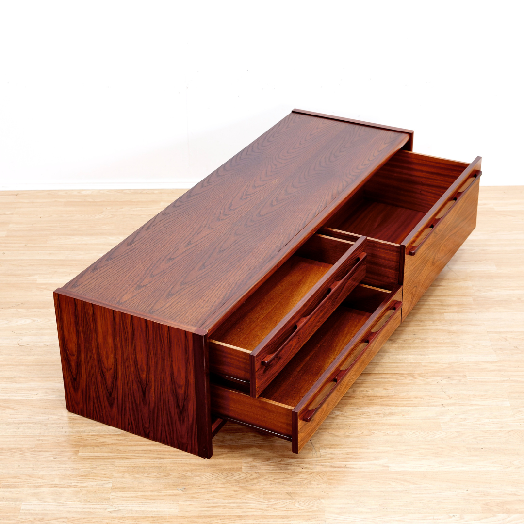 LOW 1970S DANISH MODERN ROSEWOOD CREDENZA BY FAARUP MOBELFABRIK