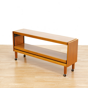 LARGE MID CENTURY MECHANICAL BAR CART FOLDING CONSOLE TABLE