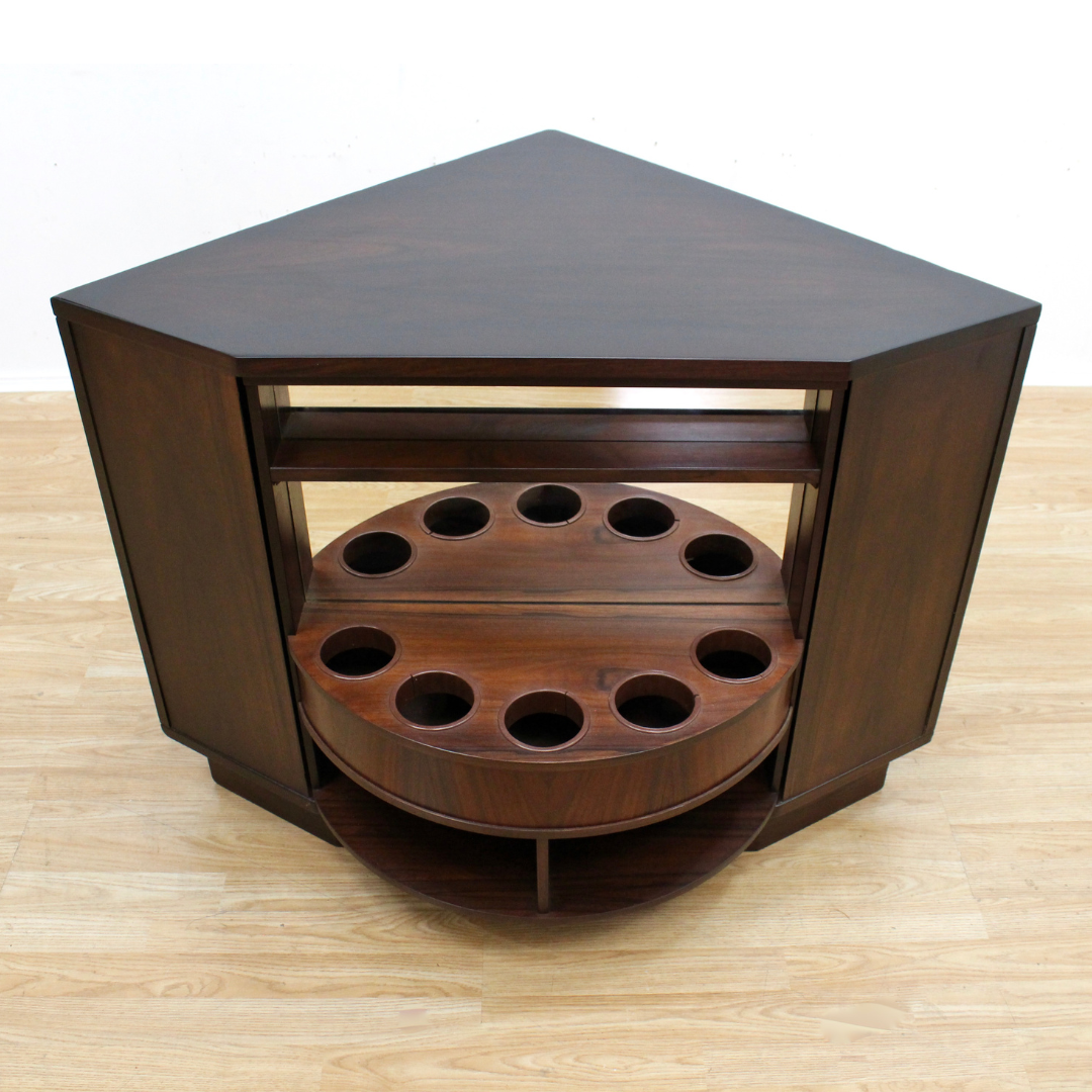 DANISH MODERN REVOLVING CORNER BAR IN ROSEWOOD BY VILDBJERG MOBELFABRIK