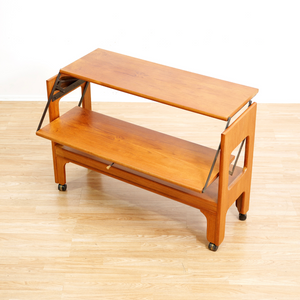 MID CENTURY MECHANICAL BAR CART FOLDING CONSOLE TABLE