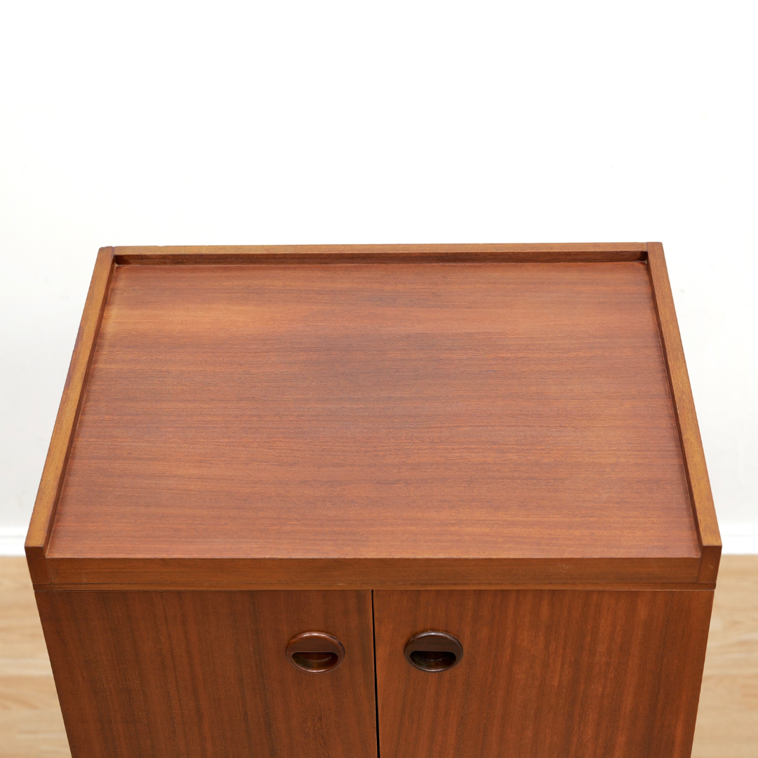 MID CENTURY TEAK VINYL RECORD STORAGE CABINET