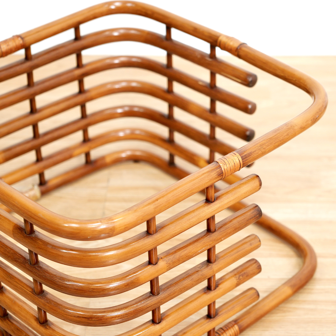 VINTAGE 1970S BENT BAMBOO RATTAN & GLASS COFFEE TABLE