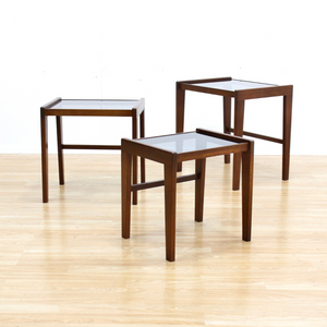 DANISH MODERN SMOKED GLASS NESTING SIDE TABLES