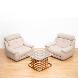 PAIR OF 1970S POST MODERN LOUNGE CHAIRS IN BOUCLE BY ENGLANDER