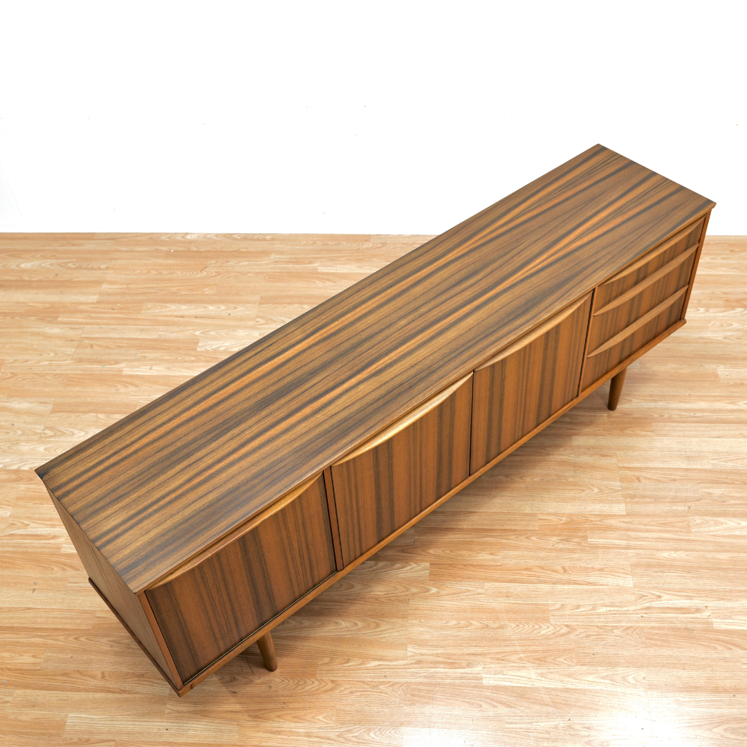 MID CENTURY LONG TEAK CREDENZA BY NEIL MORRIS FOR MORRIS OF GLASGOW