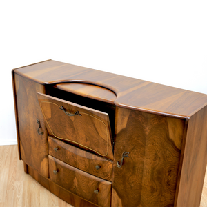 1950s WALNUT COCKTAIL CABINET CREDENZA BY BEAUTILITY FURNITURE