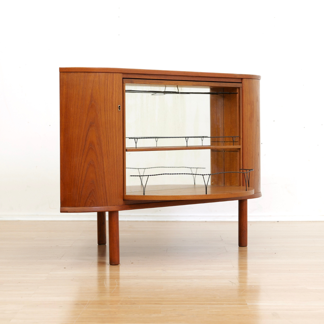 MID CENTURY TEAK REVOLVING CORNER BAR BY SIESTA
