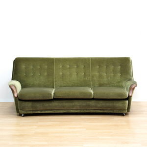 MID CENTURY GREEN DRAYLON SOFA & CHAIRS BY HEALS OF LONDON