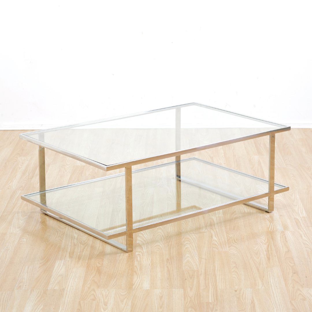 1970s Chrome and Glass Post Modern Bookcase & Coffee Table Set