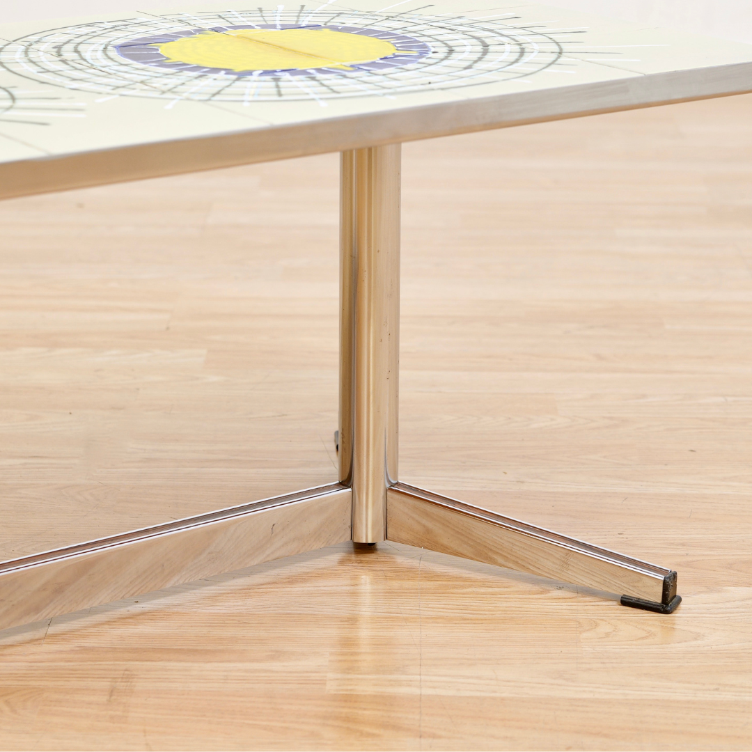 MID CENTURY CHROME & TILE COFFEE TABLE BY JULIETTE BELARTI