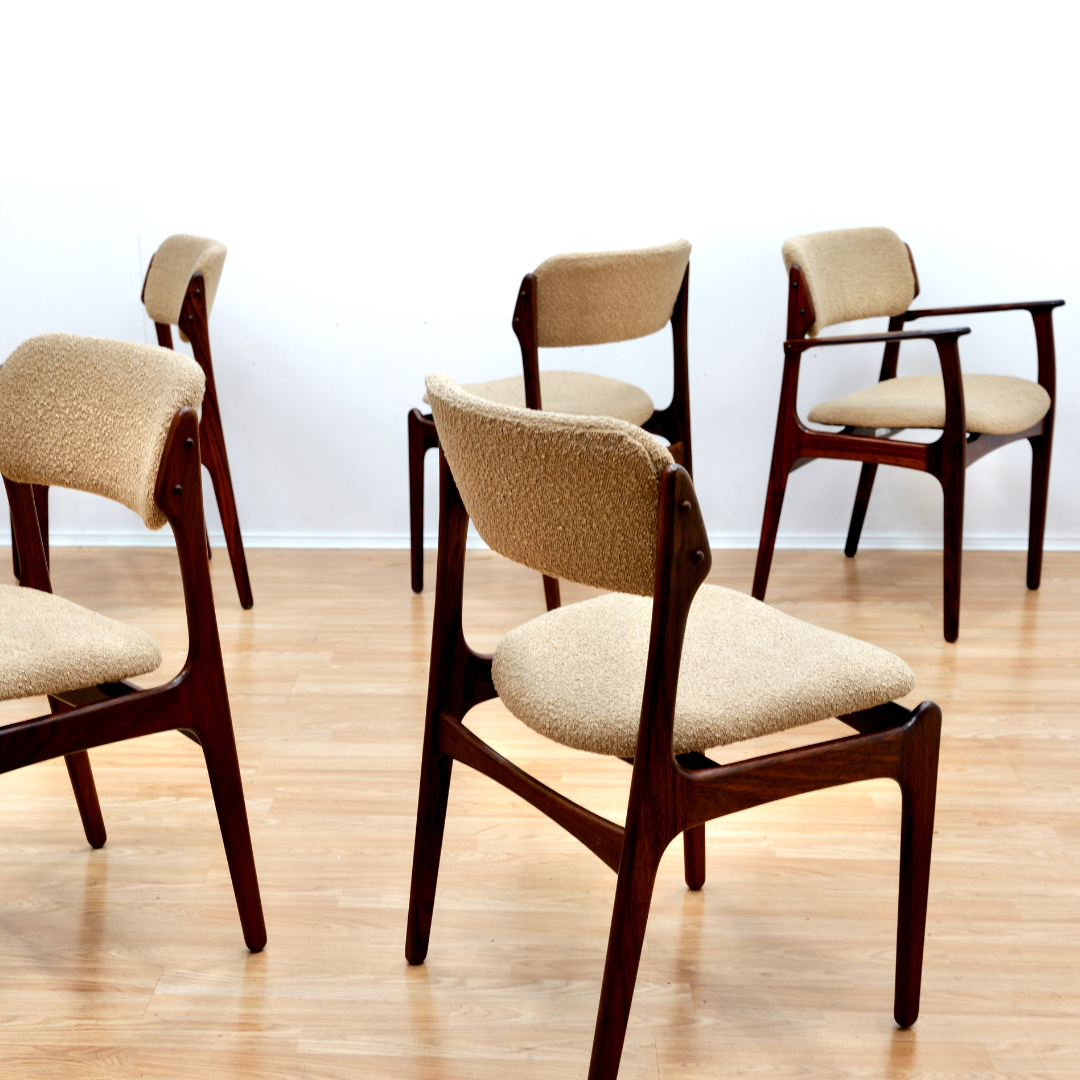 SET OF EIGHT DANISH MODERN MODEL 49 ROSEWOOD DINING CHAIRS BY ERIK BUCH