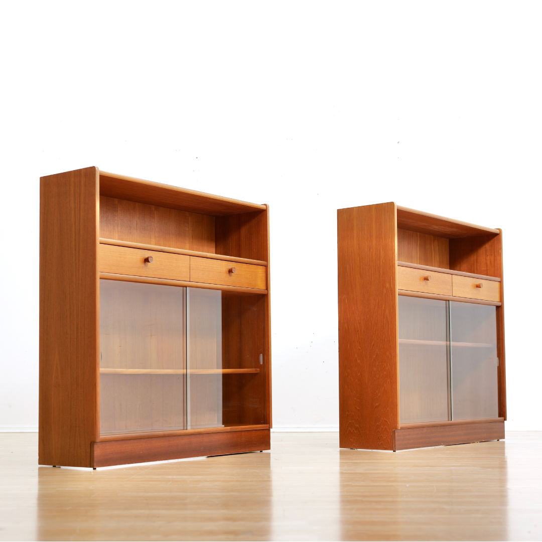Pair of Vintage Teak China Display Cabinets by Nathan Furniture