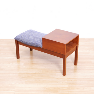 MID CENTURY ENTRYWAY BENCH IN PURPLE CHENILLE