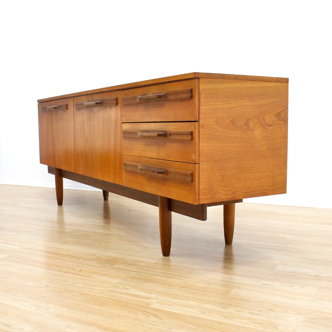 MID CENTURY LONG TEAK CREDENZA BY STONEHILL FURNITURE