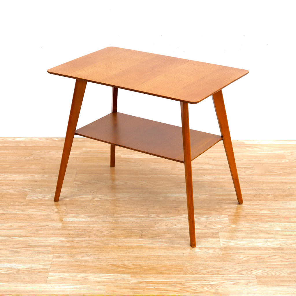 MID CENTURY LIGHT OAK SIDE TABLE