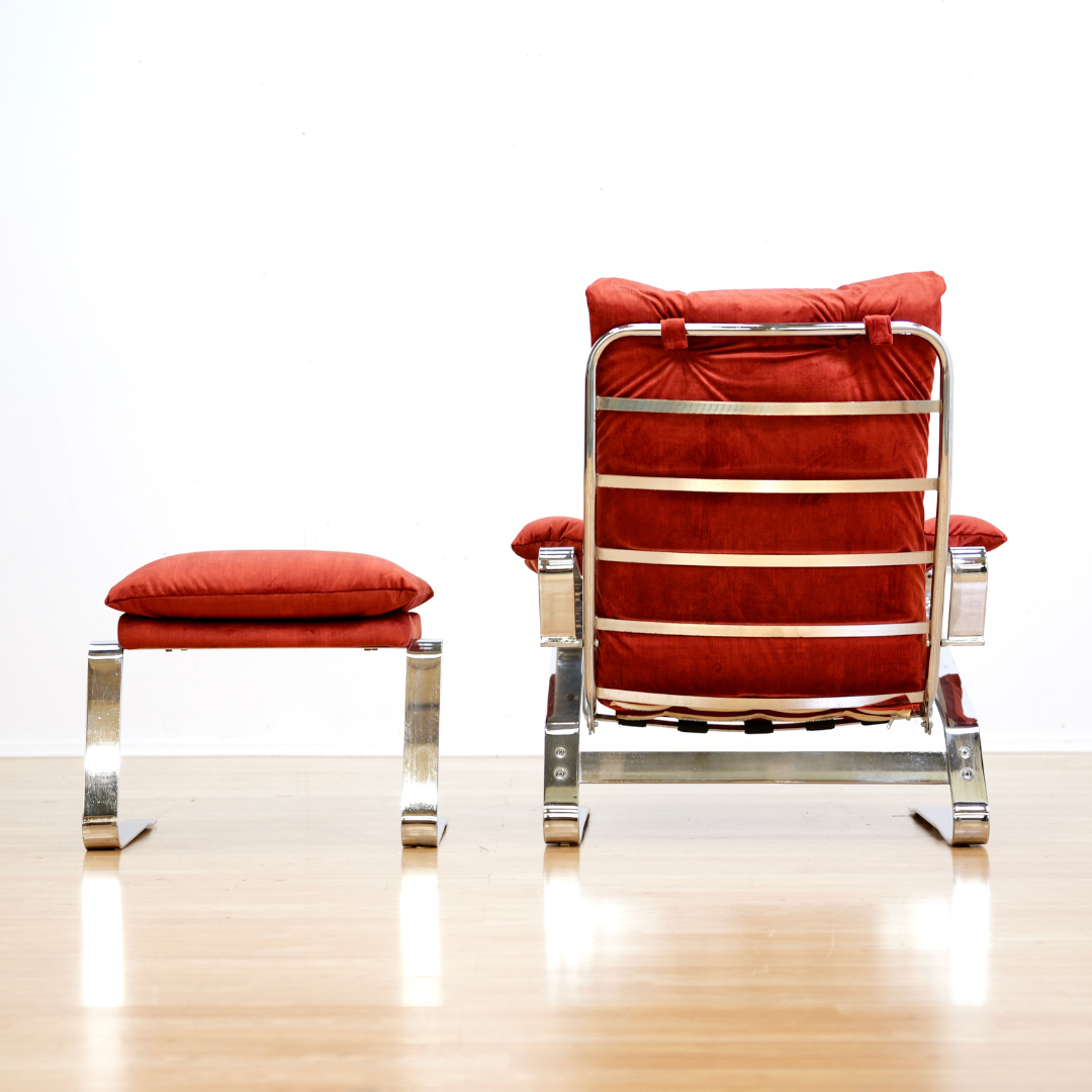 Chrome & Velvet Lounge Chairs by Reinhold Adolf and Hans-Jurgen for Schrapfer