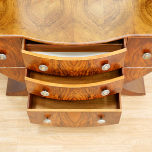 1960S ART DECO REVIVAL WALNUT VANITY DRESSER AND MIRROR