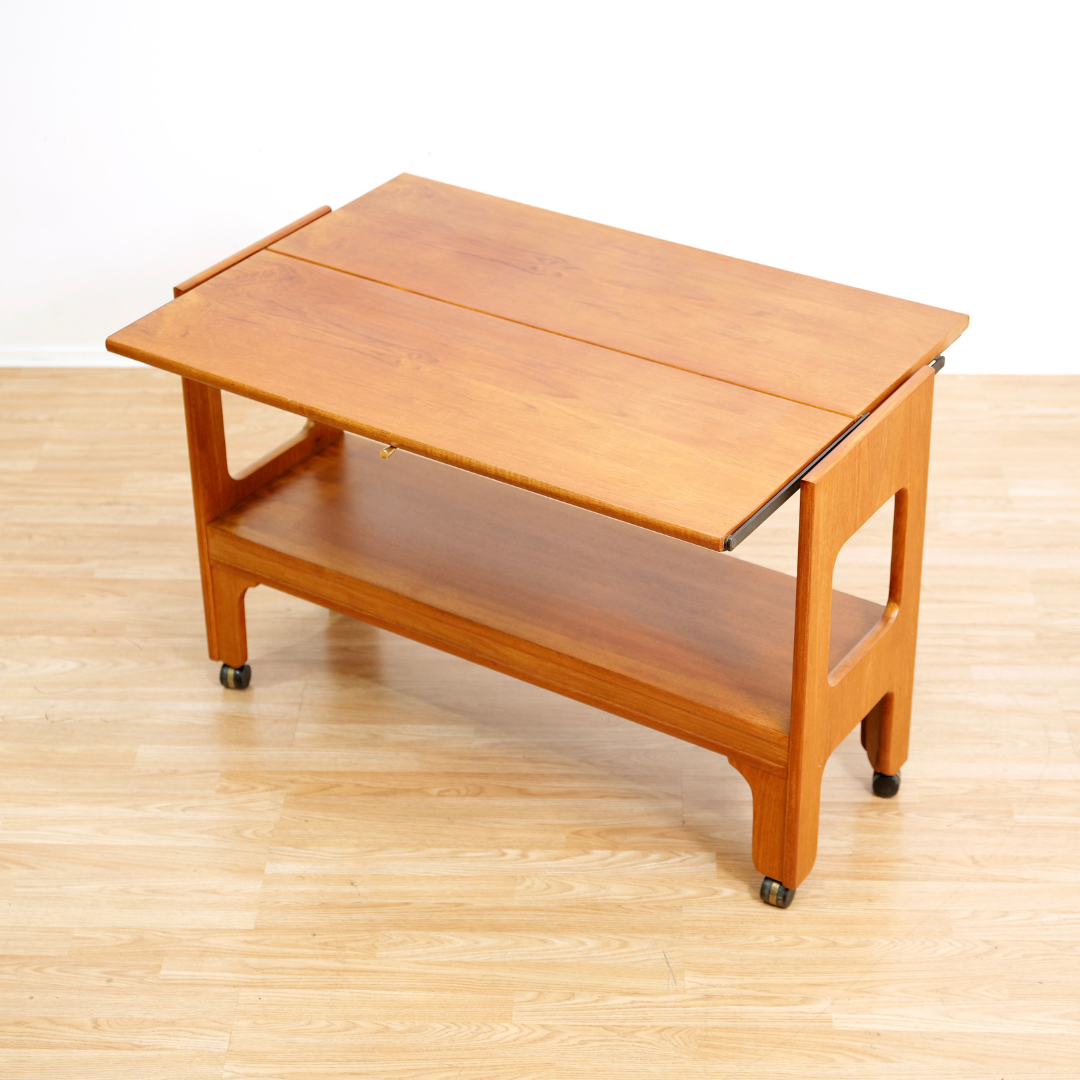 MID CENTURY MECHANICAL BAR CART FOLDING CONSOLE TABLE