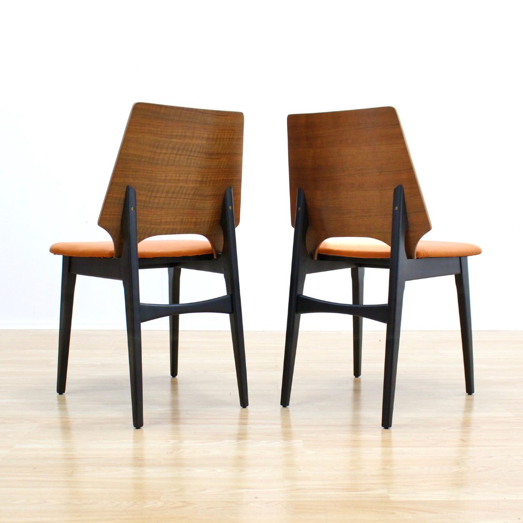 PAIR OF 1960S OCCASIONAL CHAIRS IN BLACK & ORANGE