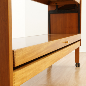 LARGE MID CENTURY MECHANICAL BAR CART FOLDING CONSOLE TABLE