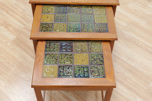 DANISH MODERN TEAK & TILE TOP NESTING  TABLES