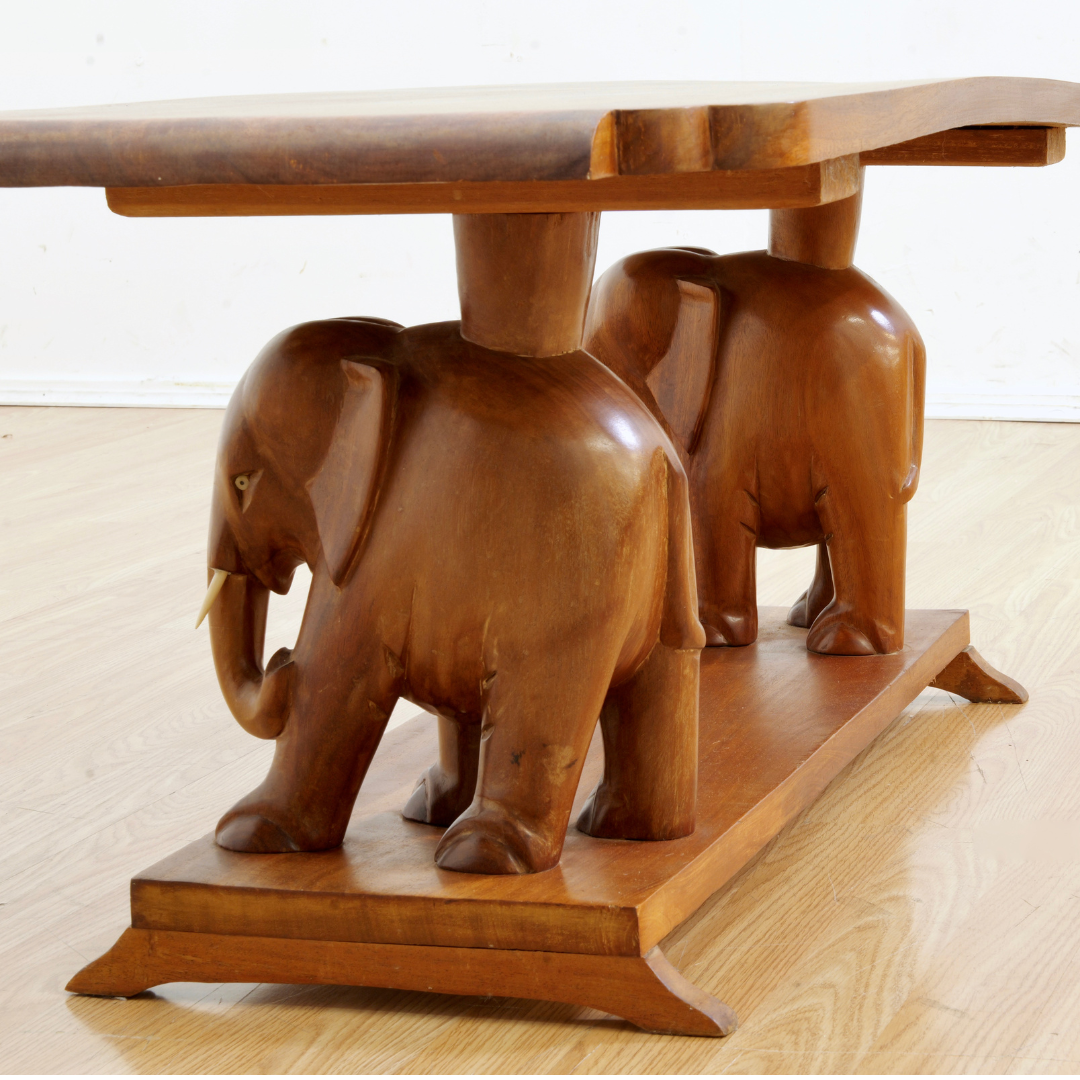 1950S HAND CARVED AFRICAN ELEPHANT COFFEE TABLE